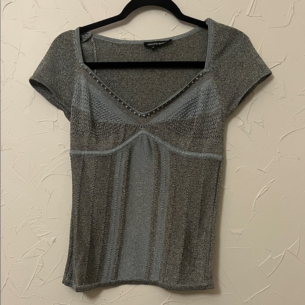 Colette Mordo Shimmery Top; Beaded Neckline. SZ Small